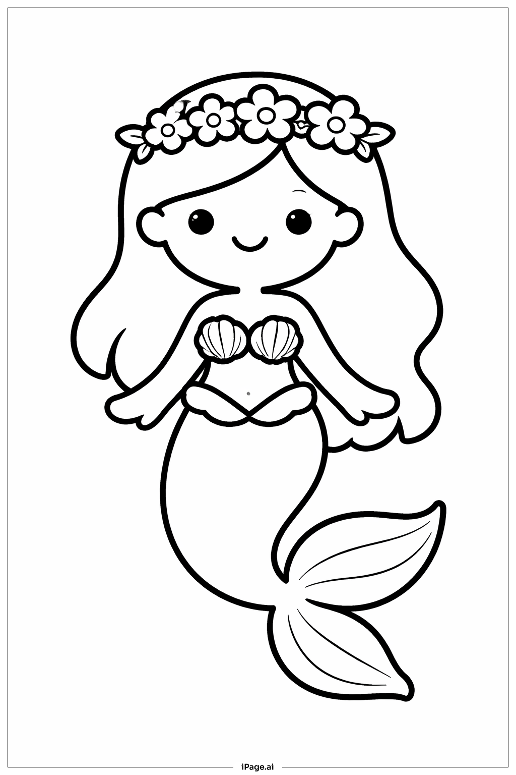 Mermaid with Flower Crown Coloring Page