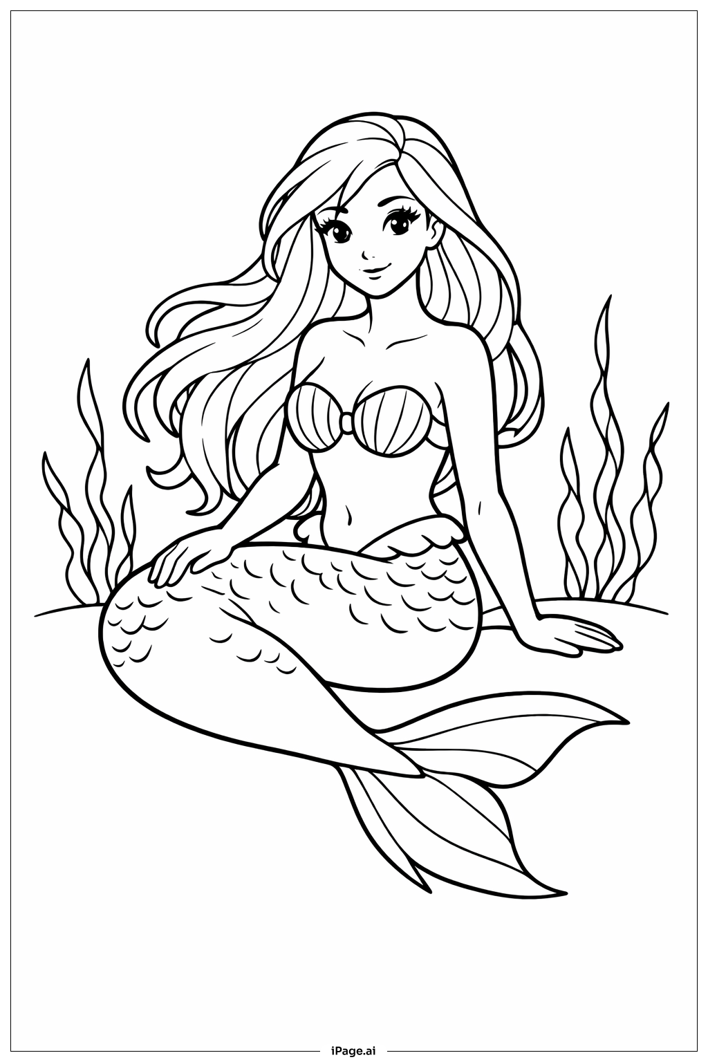 Mermaid with Flowing Hair Coloring Page