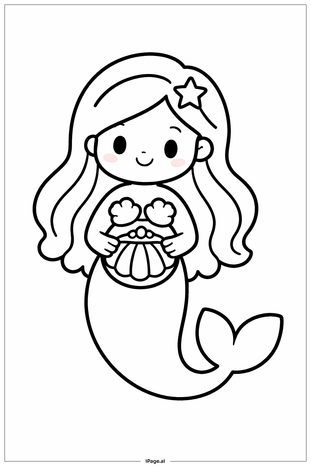 Mermaid with Seashell Pocket Coloring Page
