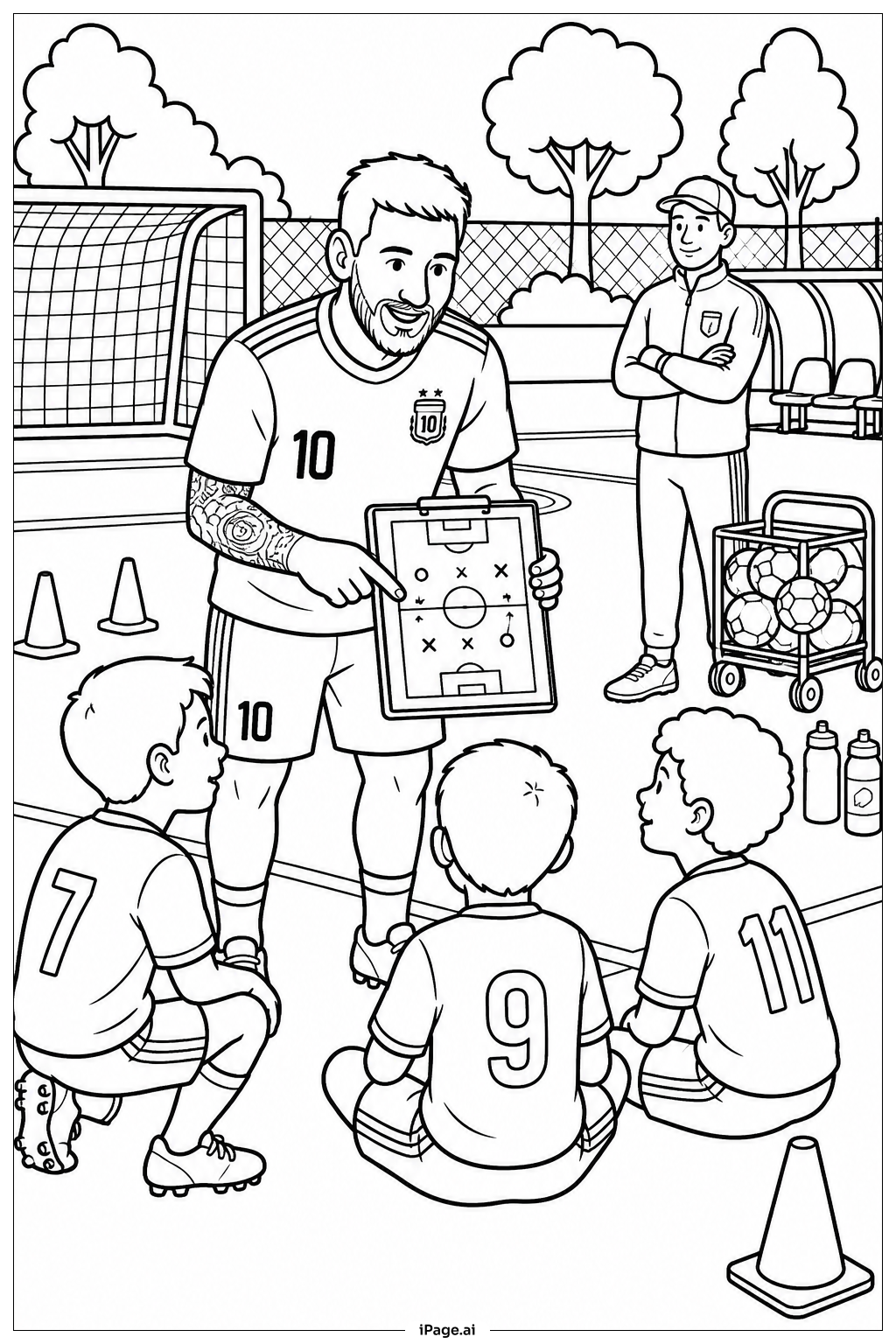 Messi Coaching Youth Soccer Teamの塗り絵ページ