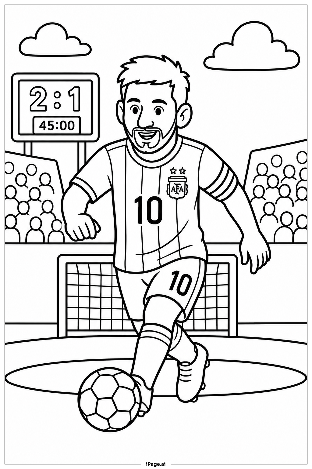  Messi Dribbling Ball Ausmalseite 