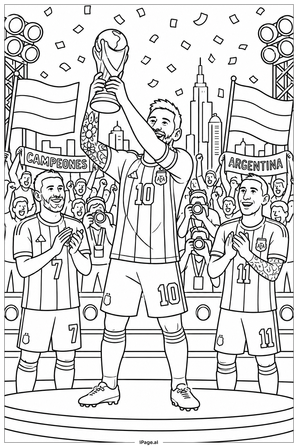  Página para colorear de Desfile del Trofeo de Messi 
