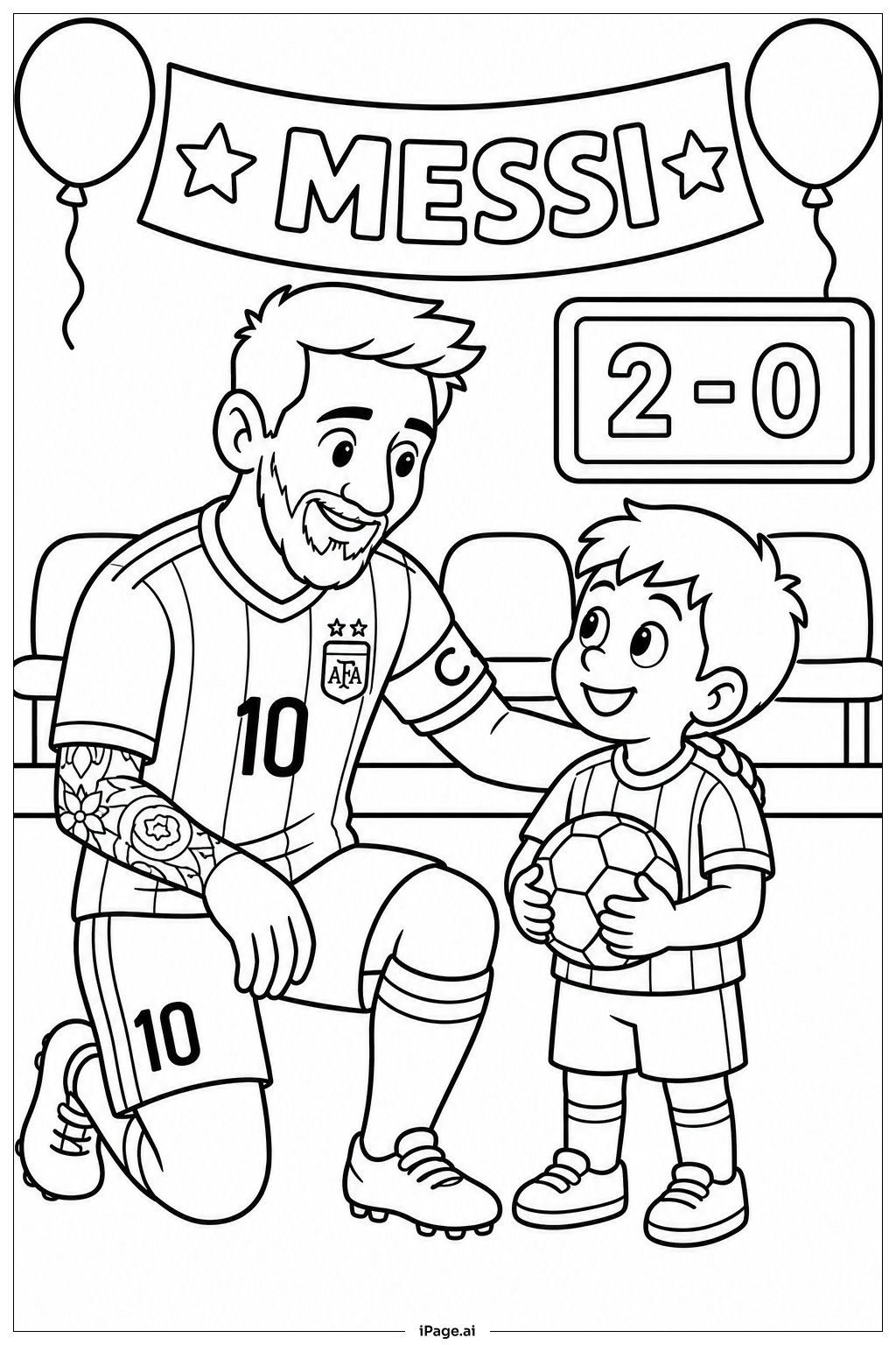  Messi With Little Fan Coloring Page 