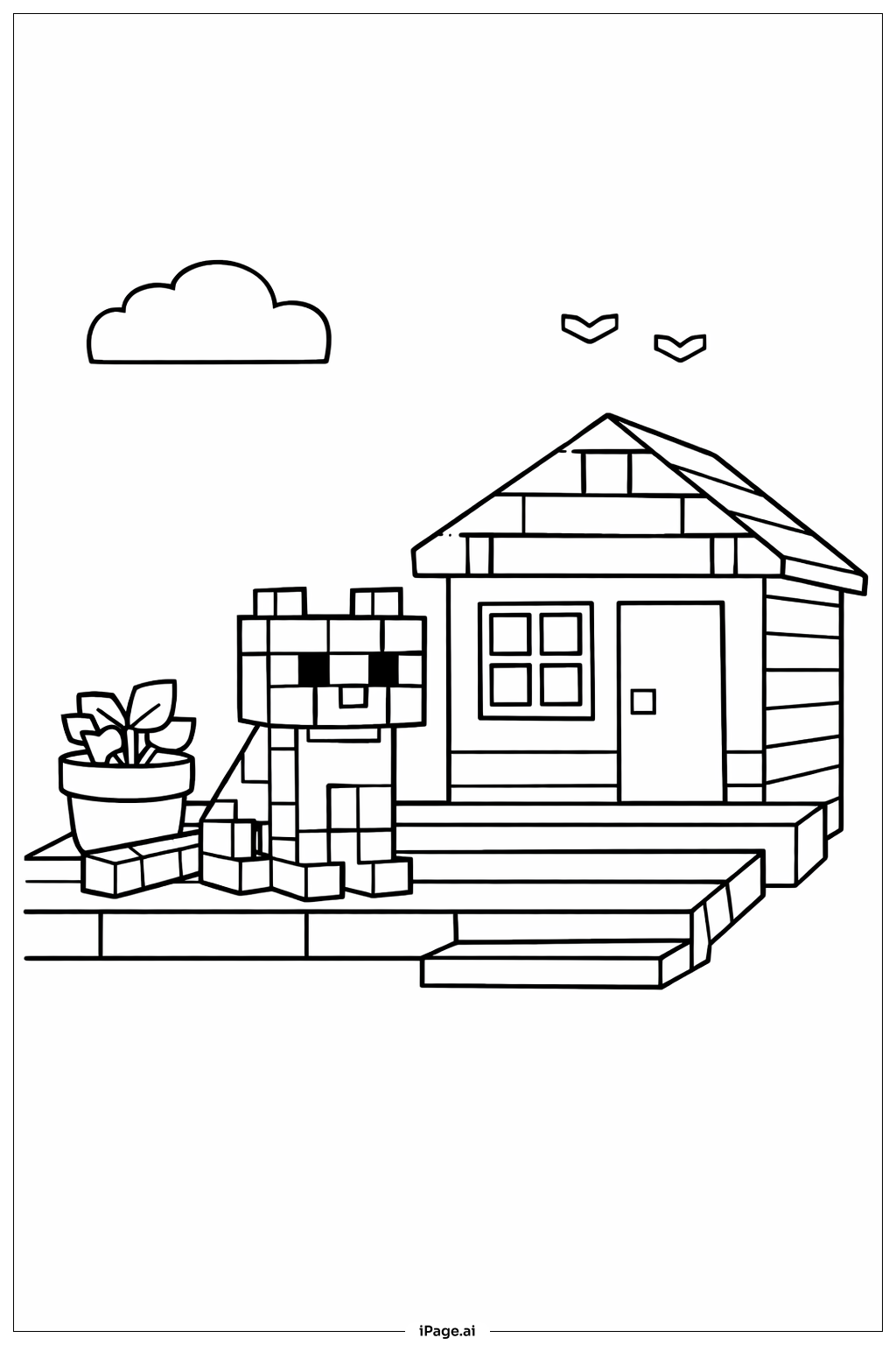  我的世界门廊上的猫填色页 