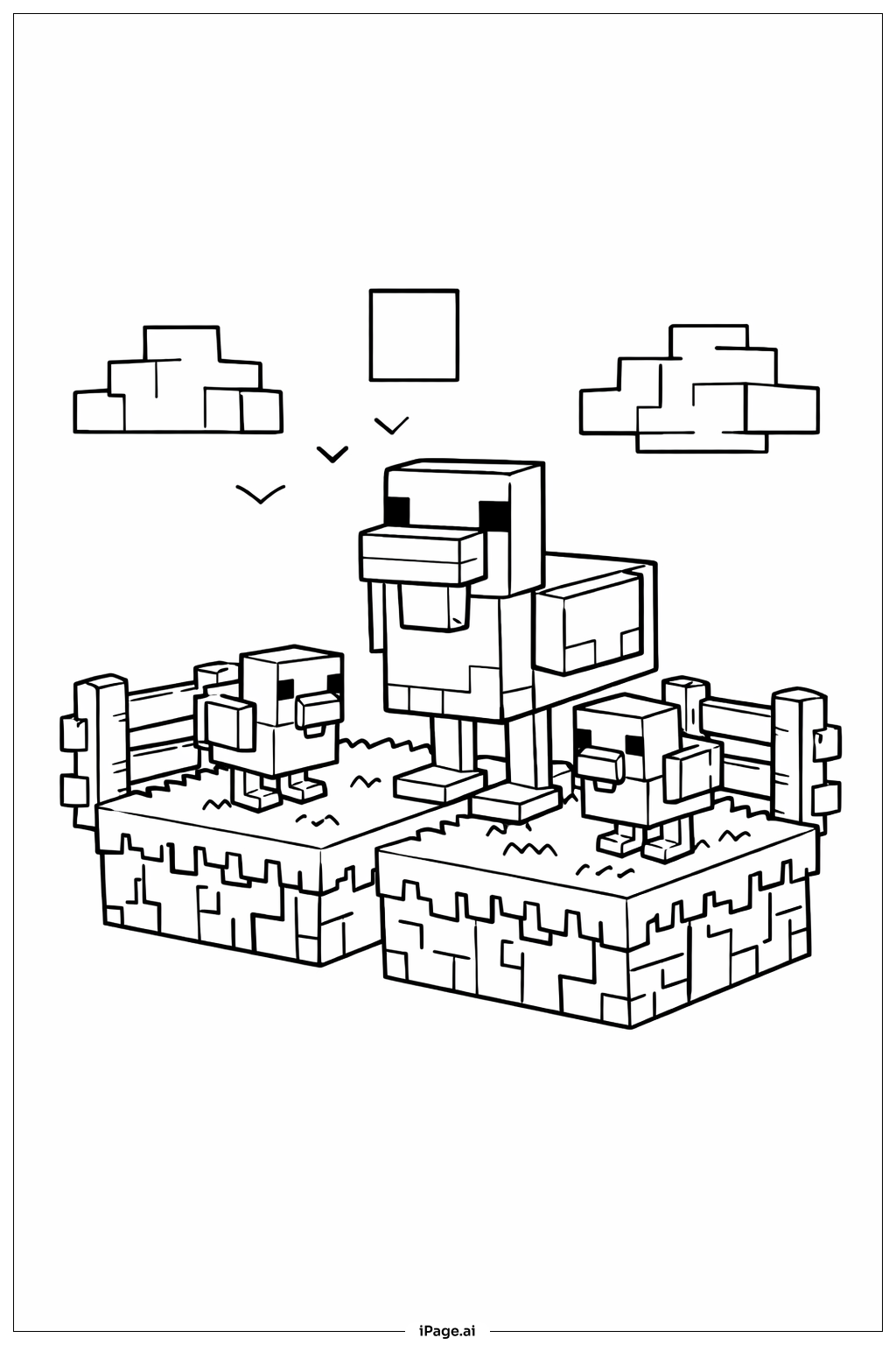  Minecraft 鸡家庭填色页 