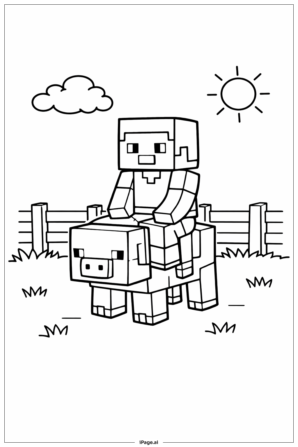  我的世界骑猪填色页 