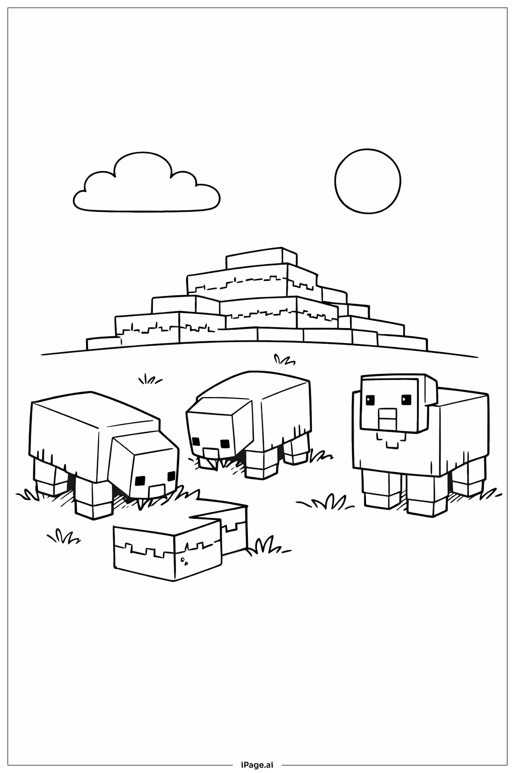  我的世界的羊群吃草填色页 