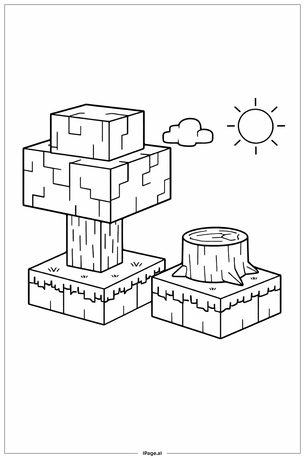  Minecraft 简单树填色页 