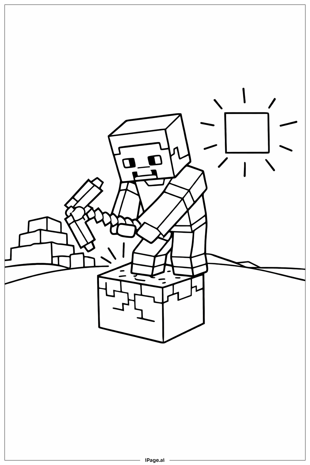  我的世界 史蒂夫 挖矿填色页 