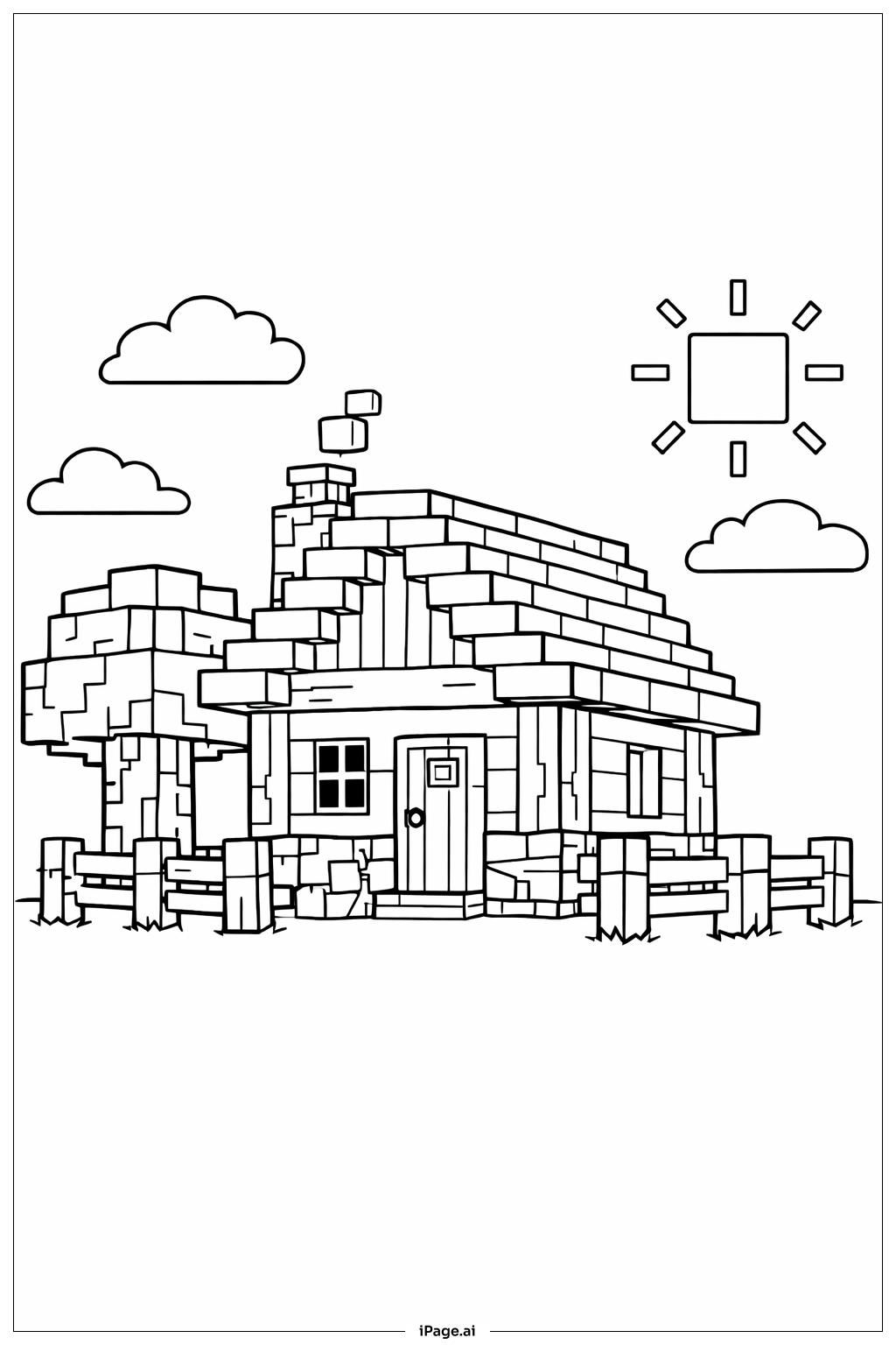  Minecraft 村庄房屋填色页 