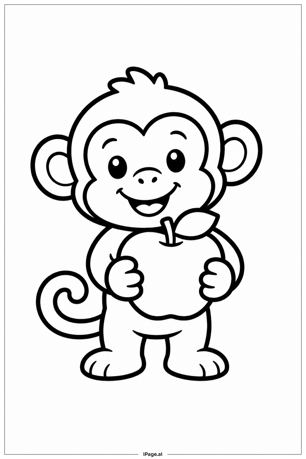 Page de coloriage Singe tenant une pomme