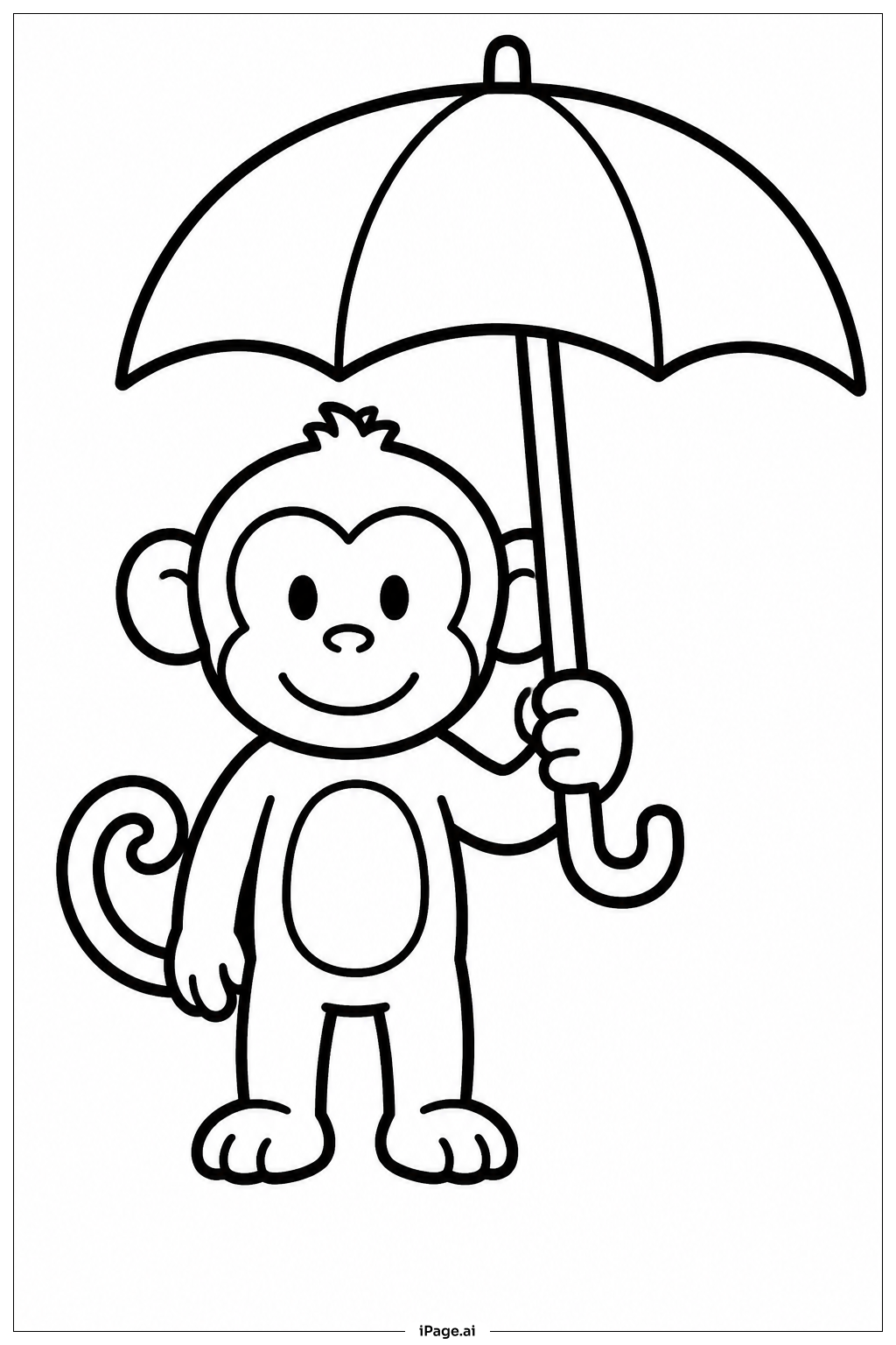Page de coloriage Singe tenant un parapluie