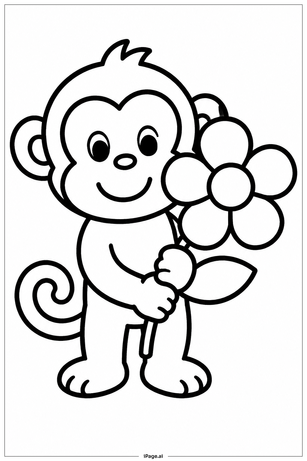 Page de coloriage Singe avec une fleur