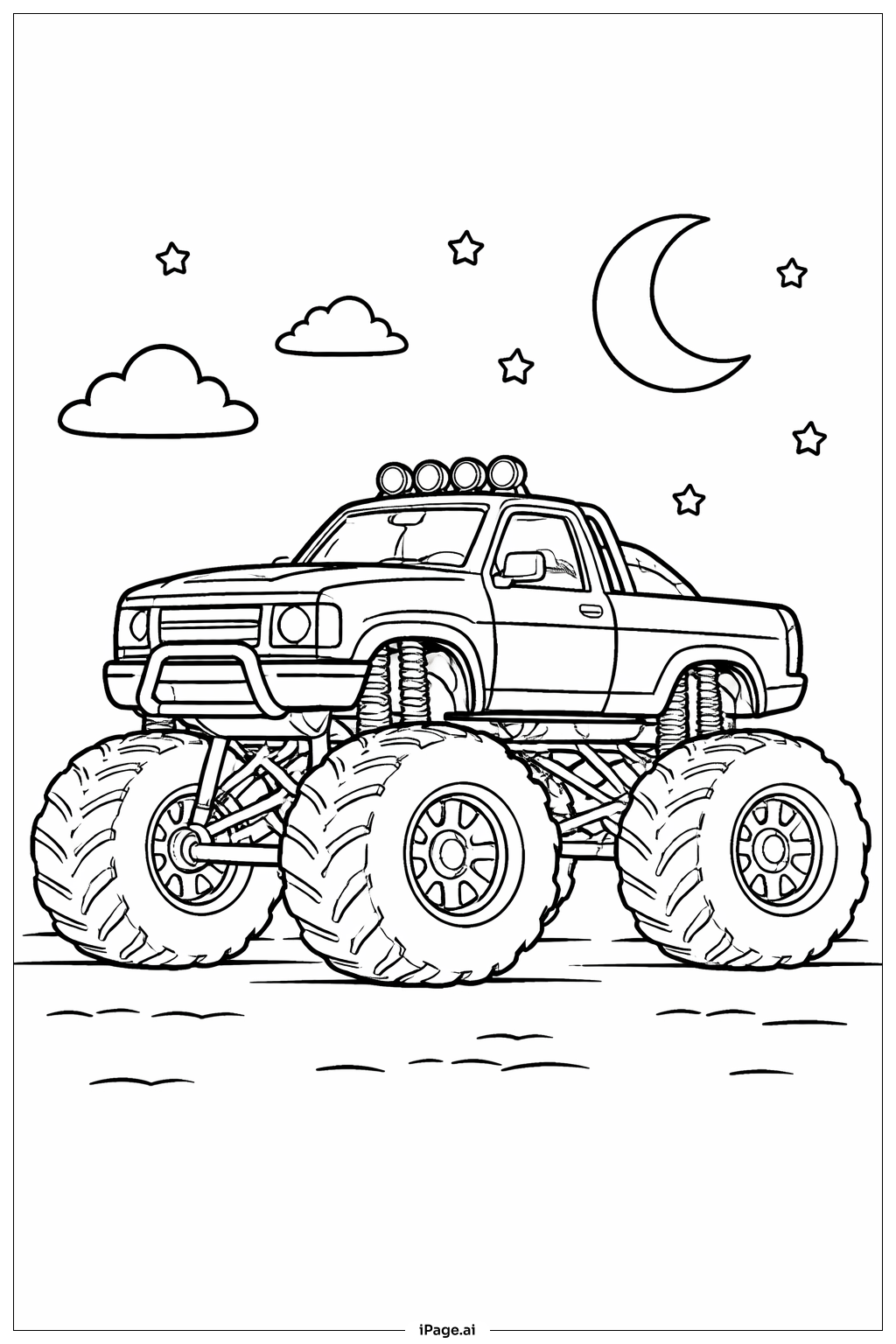 夜间怪兽卡车简笔画填色页