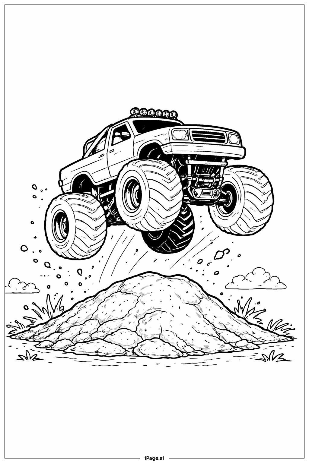 怪物卡车跳跃泥坑填色页