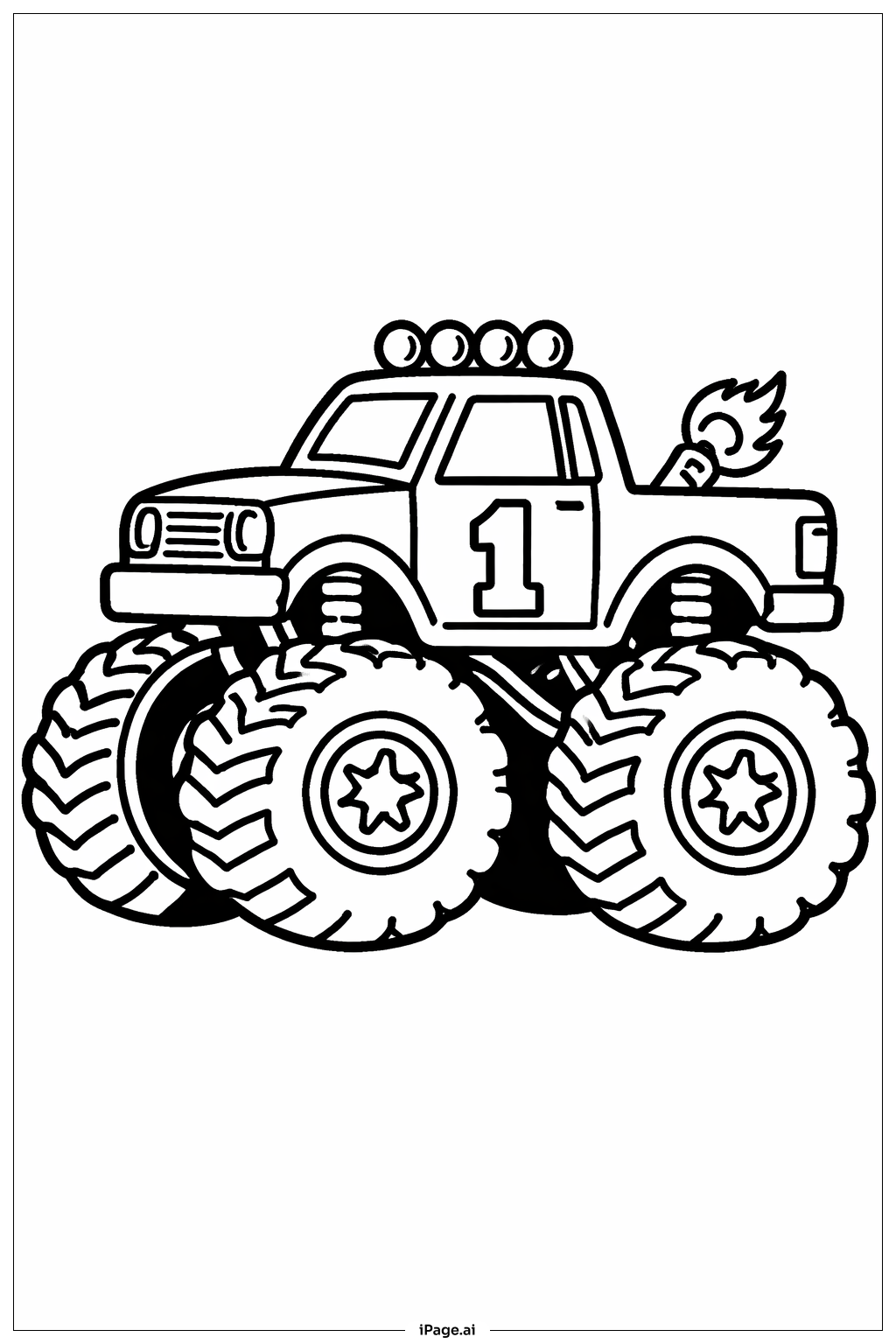 带车牌的怪兽卡车填色页