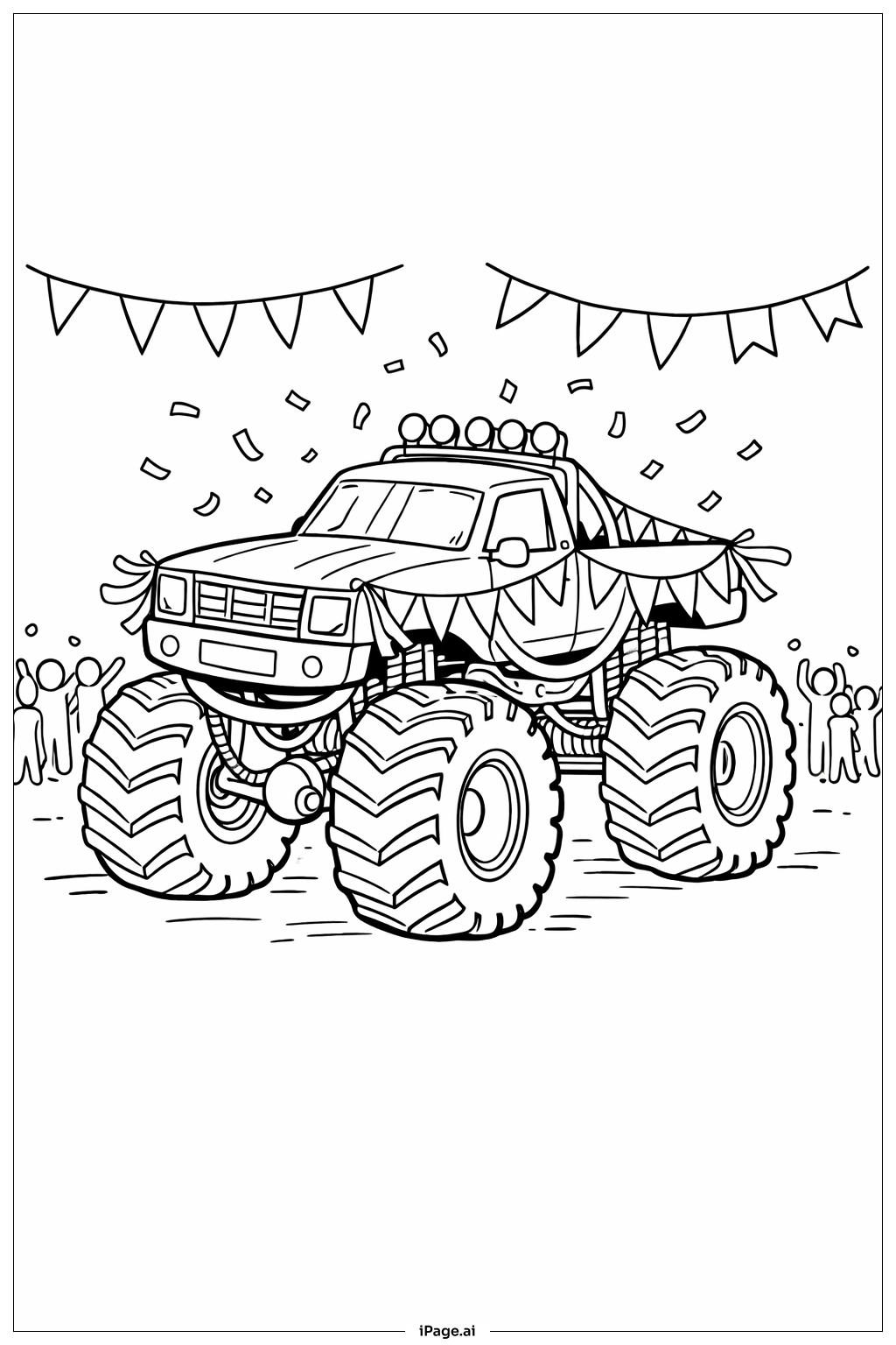 带彩带的怪兽卡车填色页