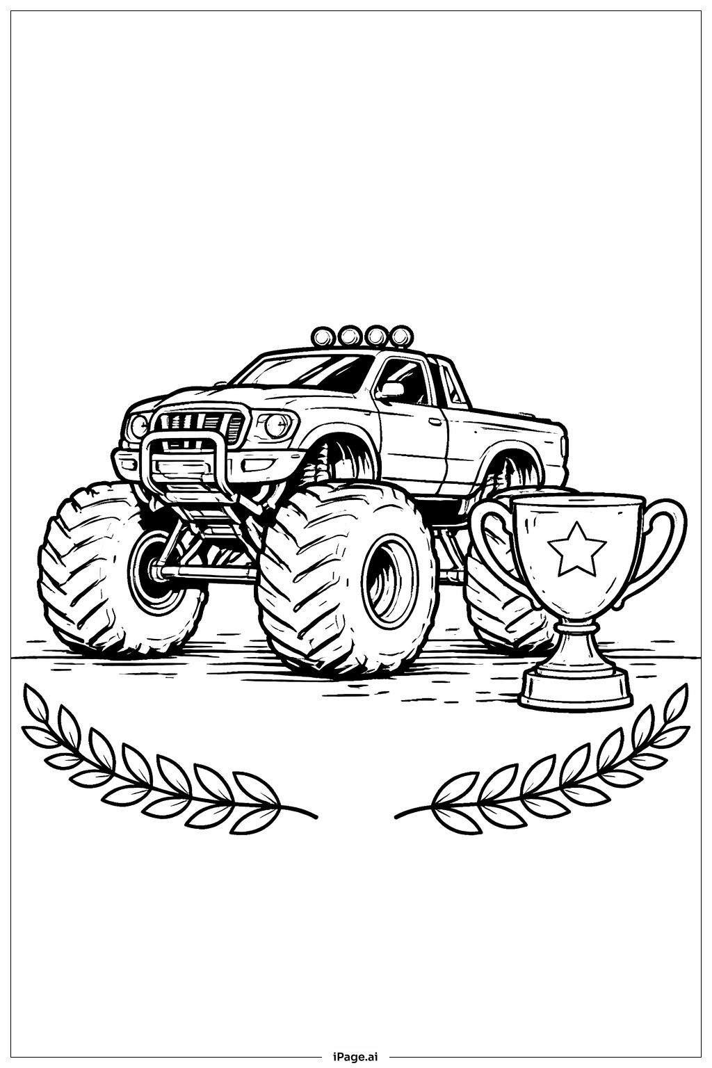 怪兽卡车与奖杯填色页