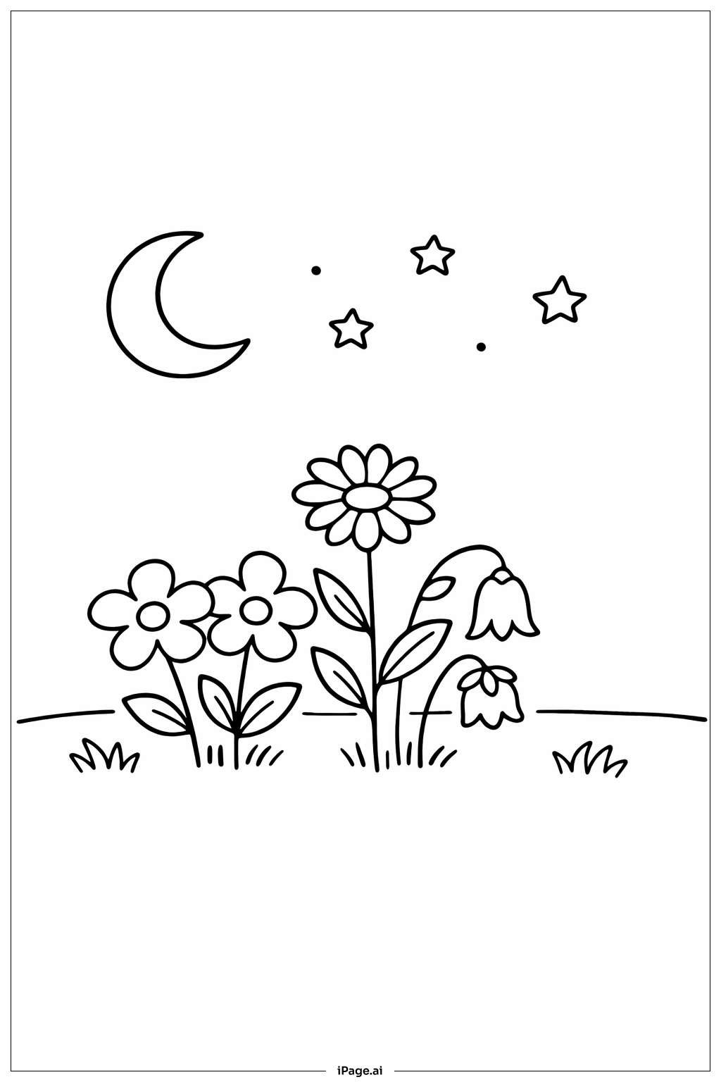 Moonlight Flowers Coloring Page
