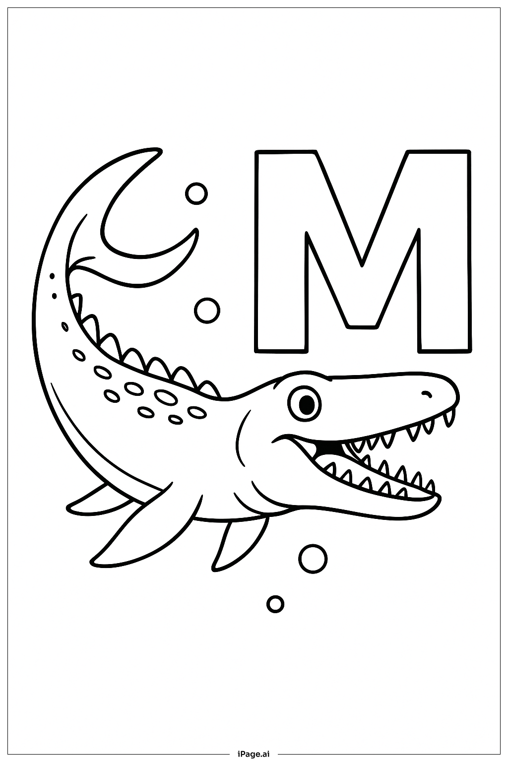  모사사우루스와 알파벳 M 색칠공부 페이지 