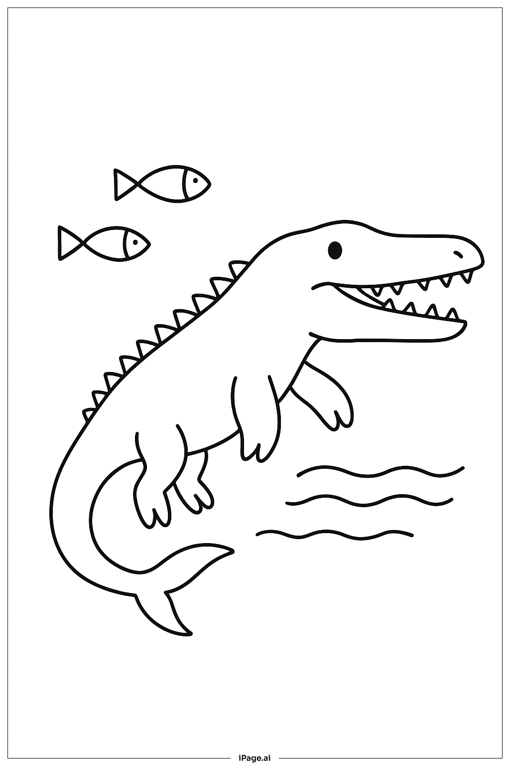  모사사우루스와 친근한 물고기 색칠공부 페이지 