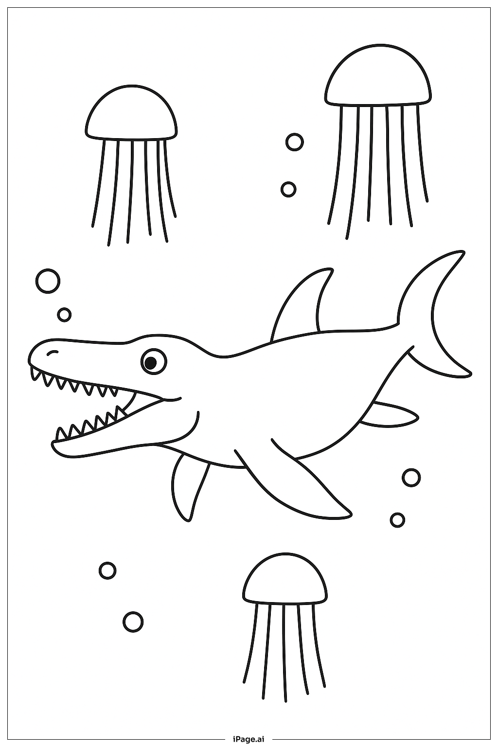  모사사우루스와 해파리 색칠공부 페이지 