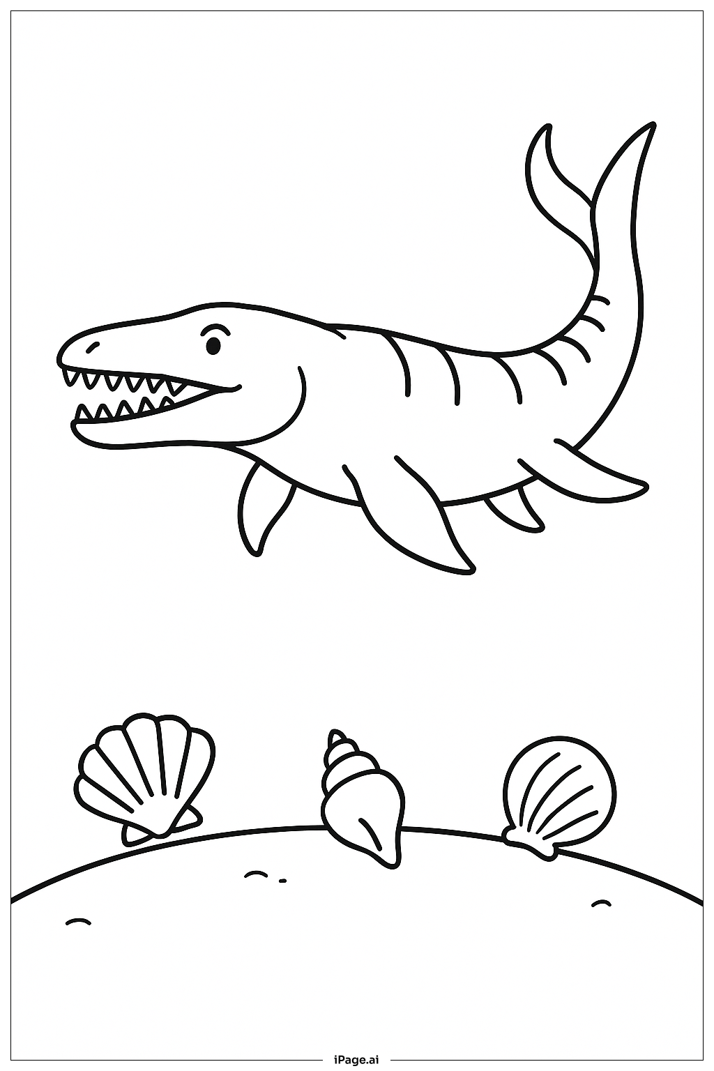  모사사우루스와 조개 색칠공부 페이지 