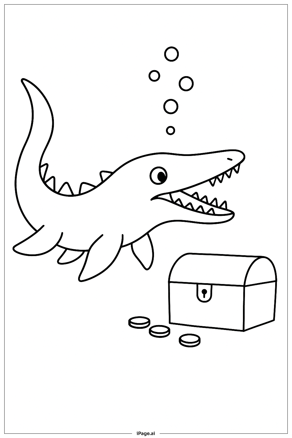  모사사우루스와 보물 상자 색칠공부 페이지 