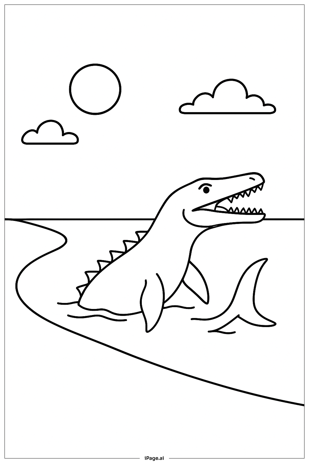  해안가의 모사사우루스 색칠공부 페이지 