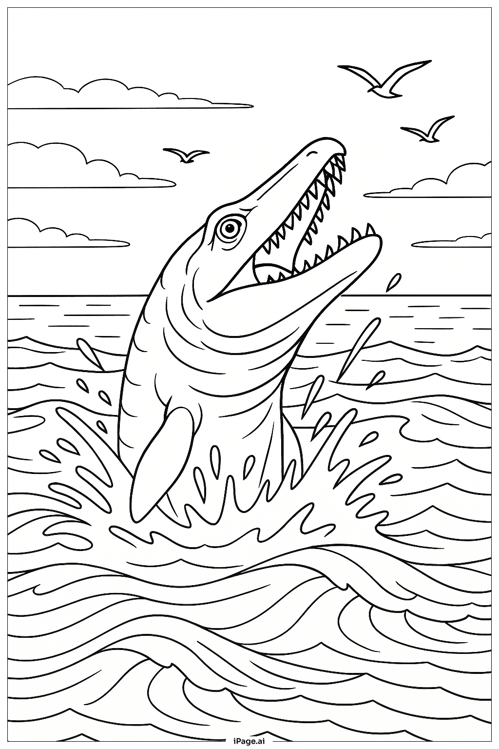  모사사우루스 점프하는 파도 색칠공부 페이지 