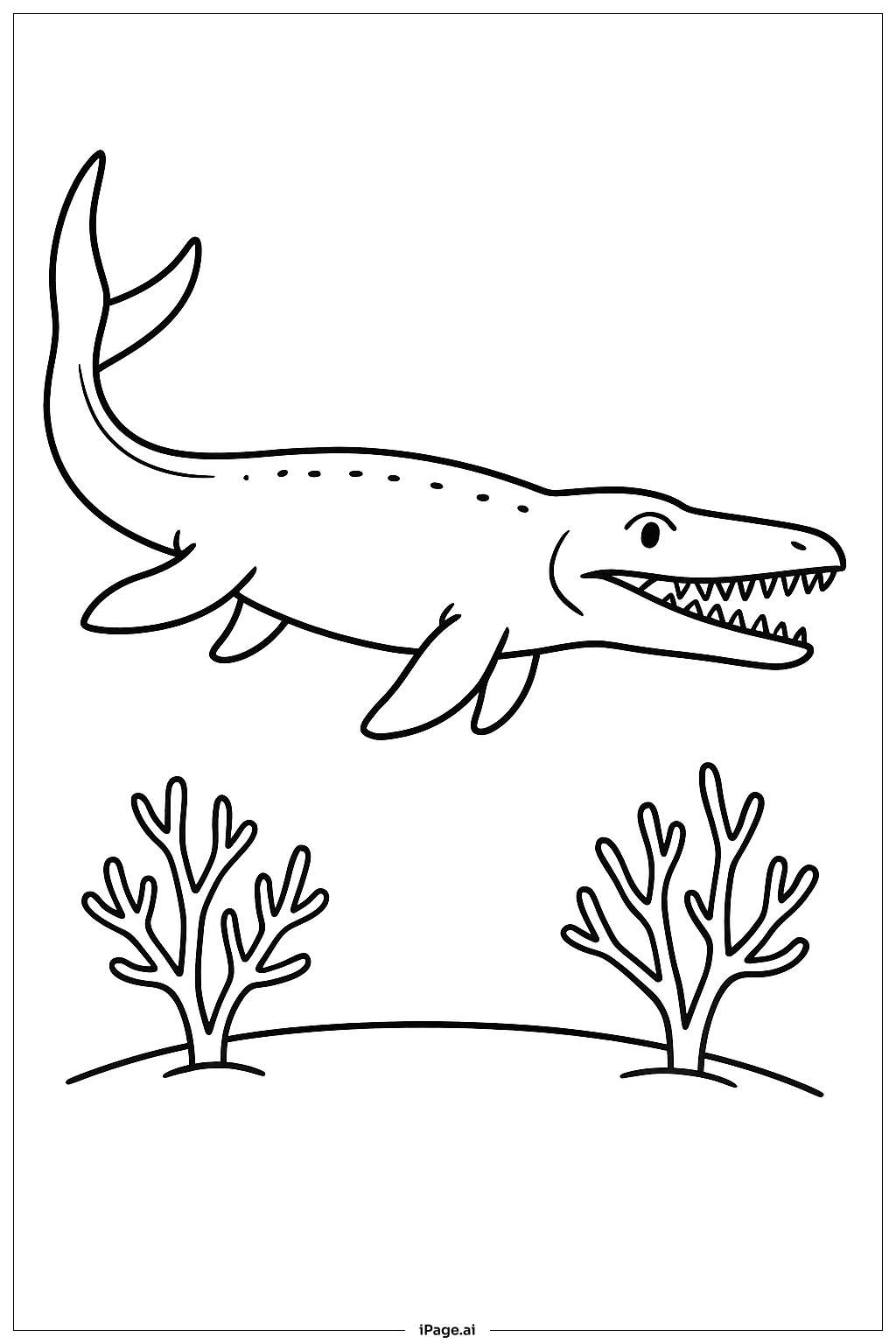  산호초 속 모사사우루스 색칠공부 페이지 