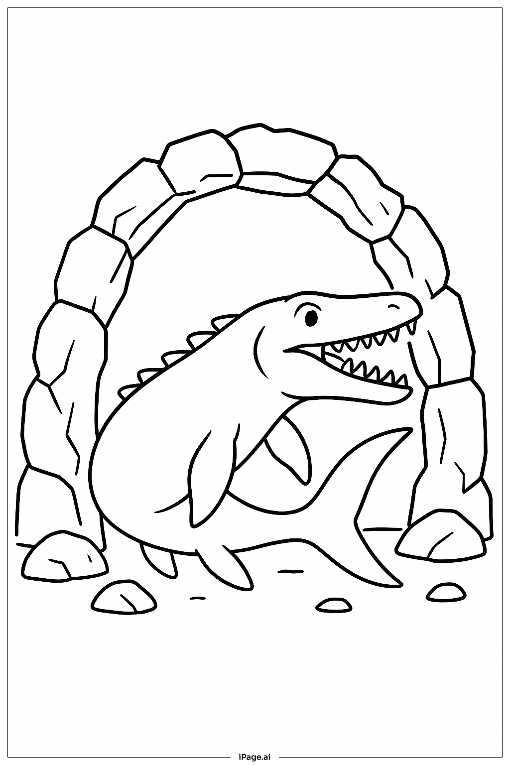  수중 동굴 속 모사사우루스 색칠공부 페이지 