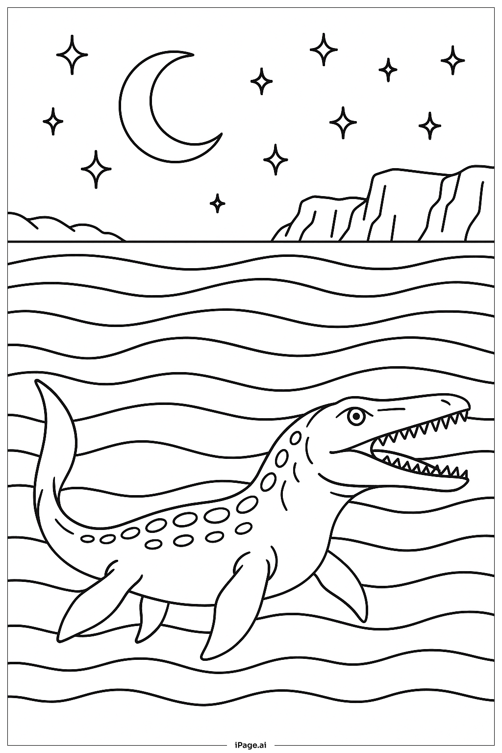 모사사우루스 밤 바다 장면