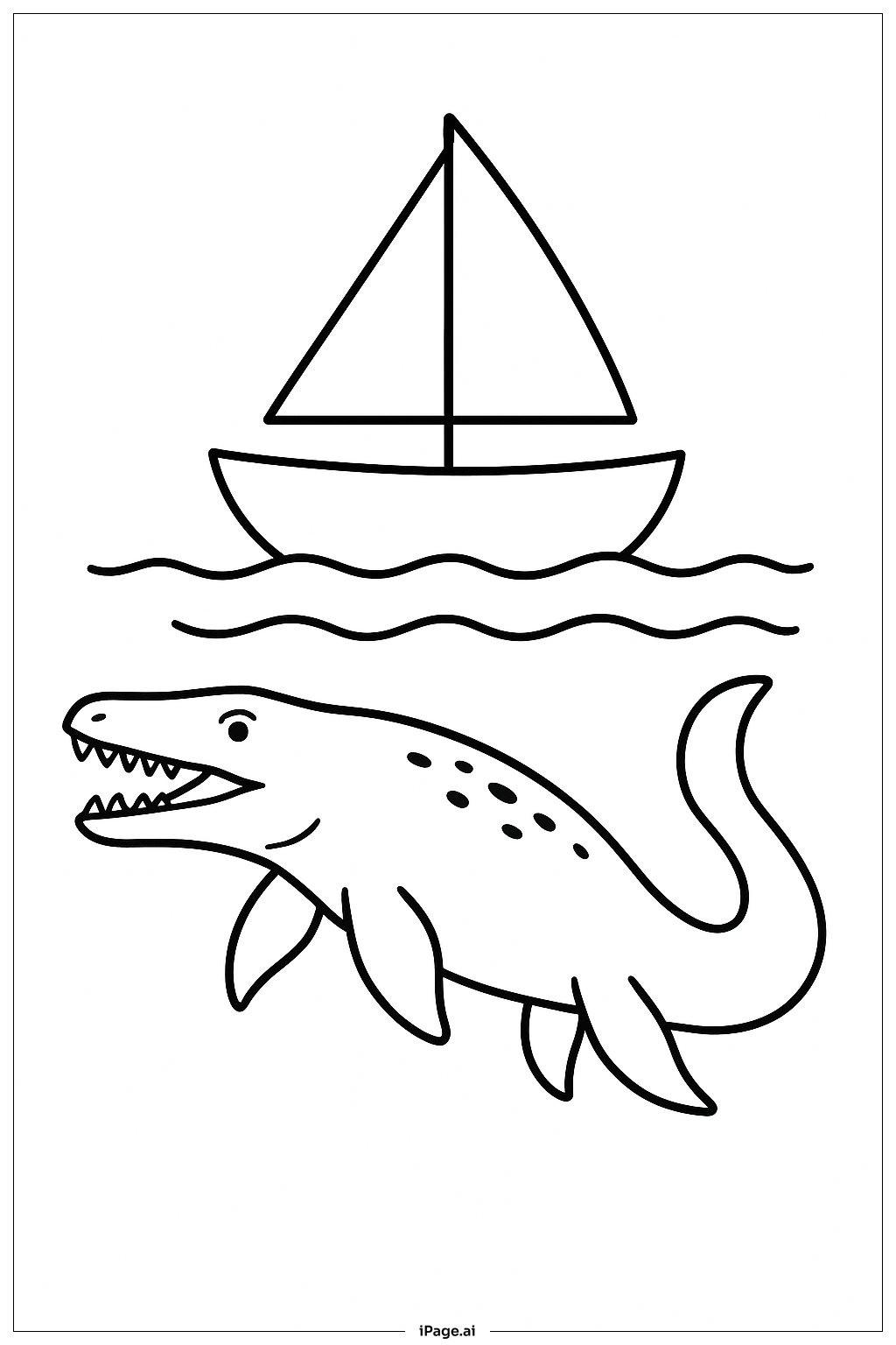  보트 윤곽과 모사사우루스 색칠공부 페이지 