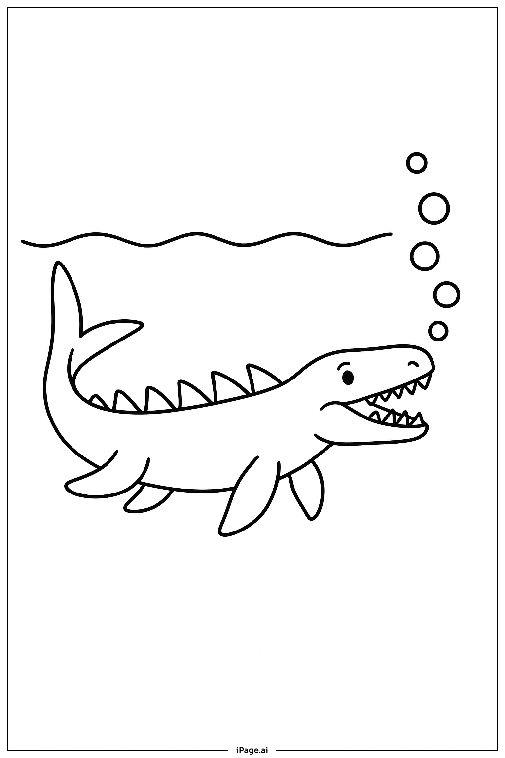  거품이 있는 모사사우루스 색칠공부 페이지 