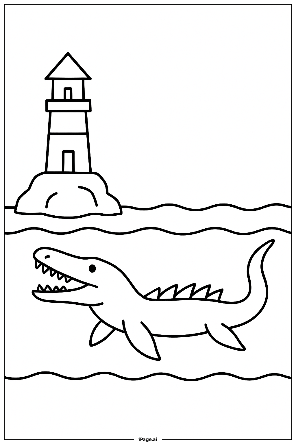  등대가 있는 모사사우루스 색칠공부 페이지 