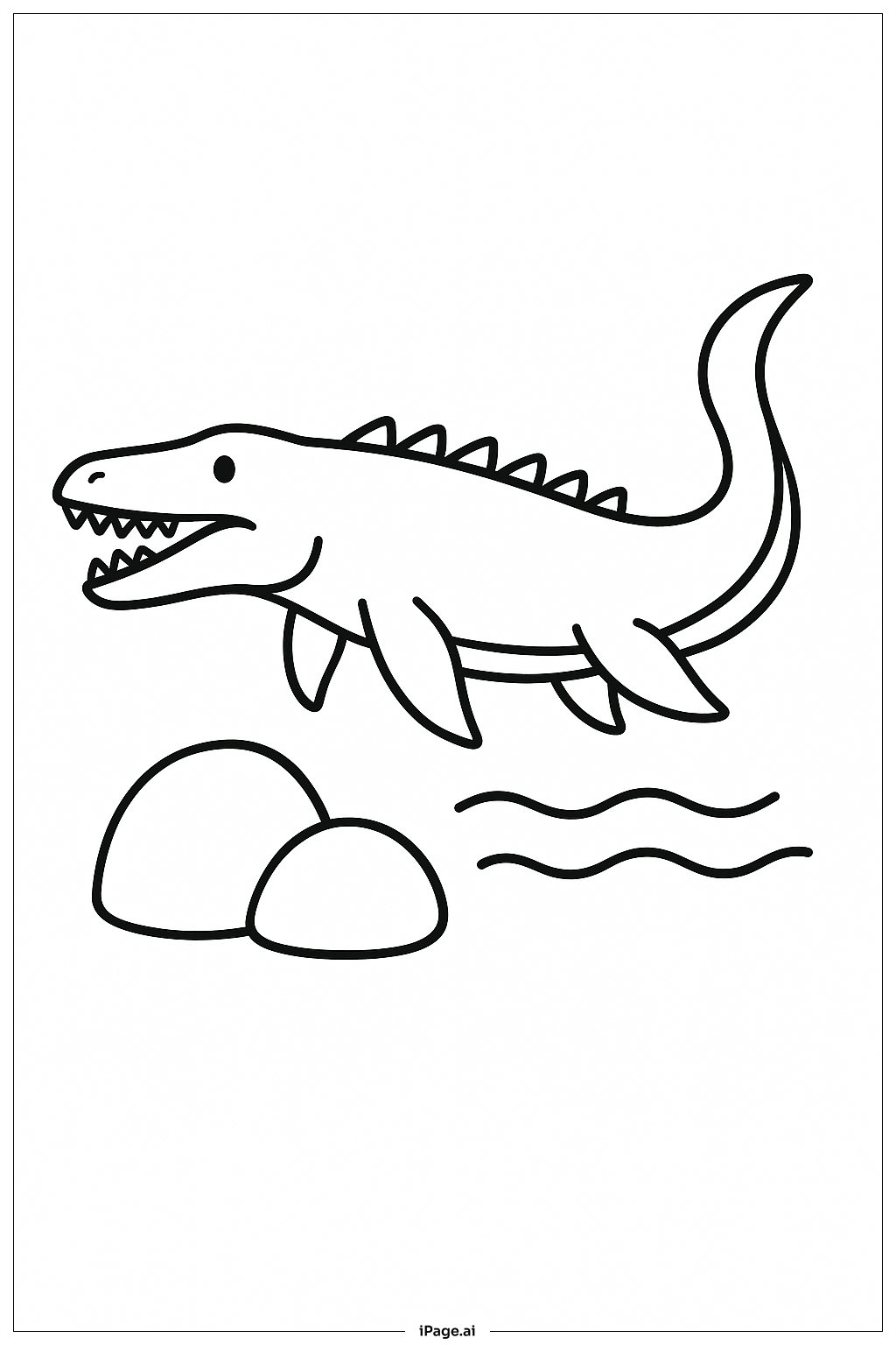  바위와 파도가 있는 모사사우루스 색칠공부 페이지 