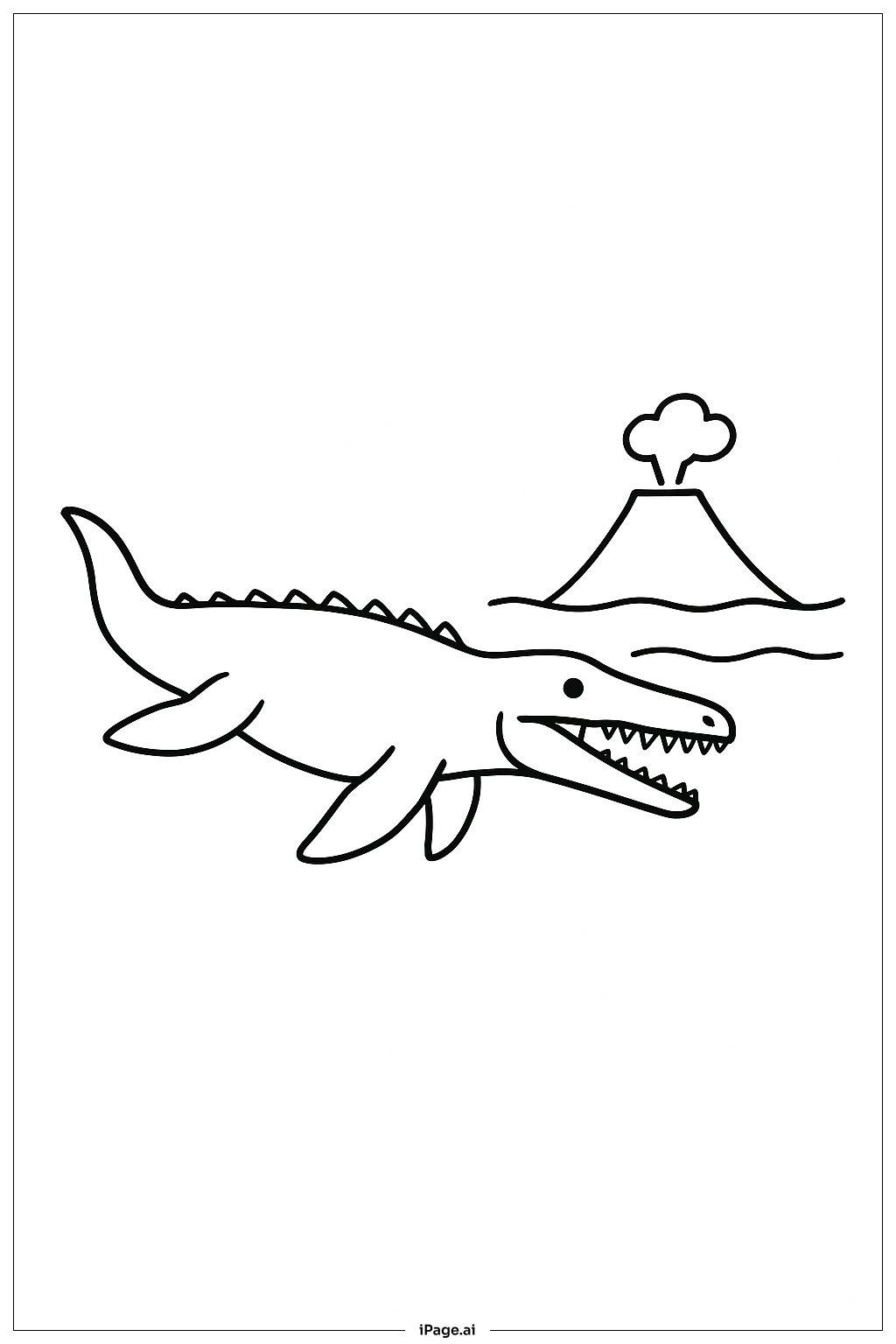  화산 섬과 모사사우루스 색칠공부 페이지 