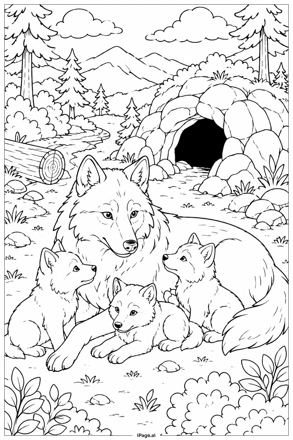  Mother Wolf And Pups Coloring Page 