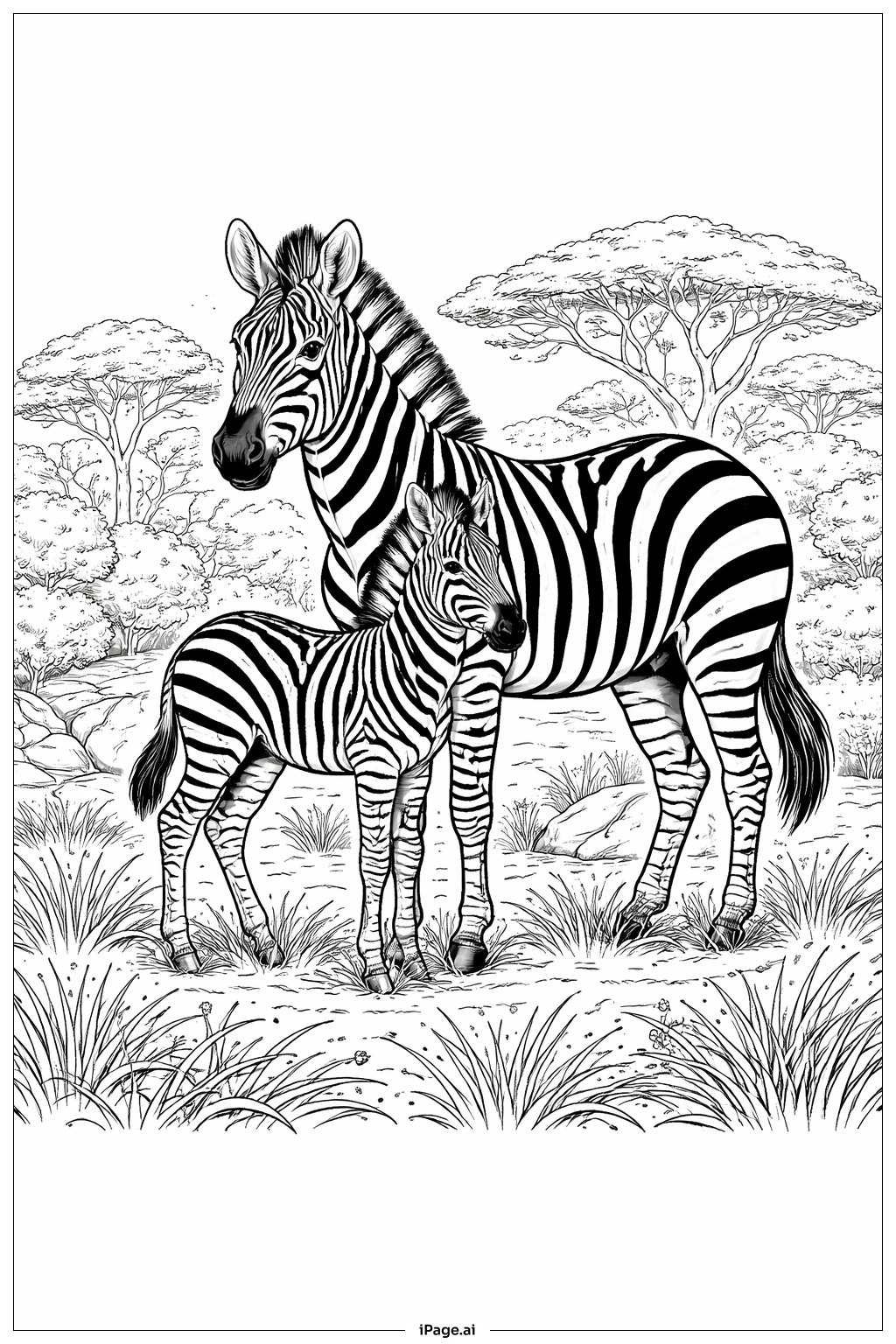 Trang tô màu Mẹ Ngựa Vằn Và Con Non