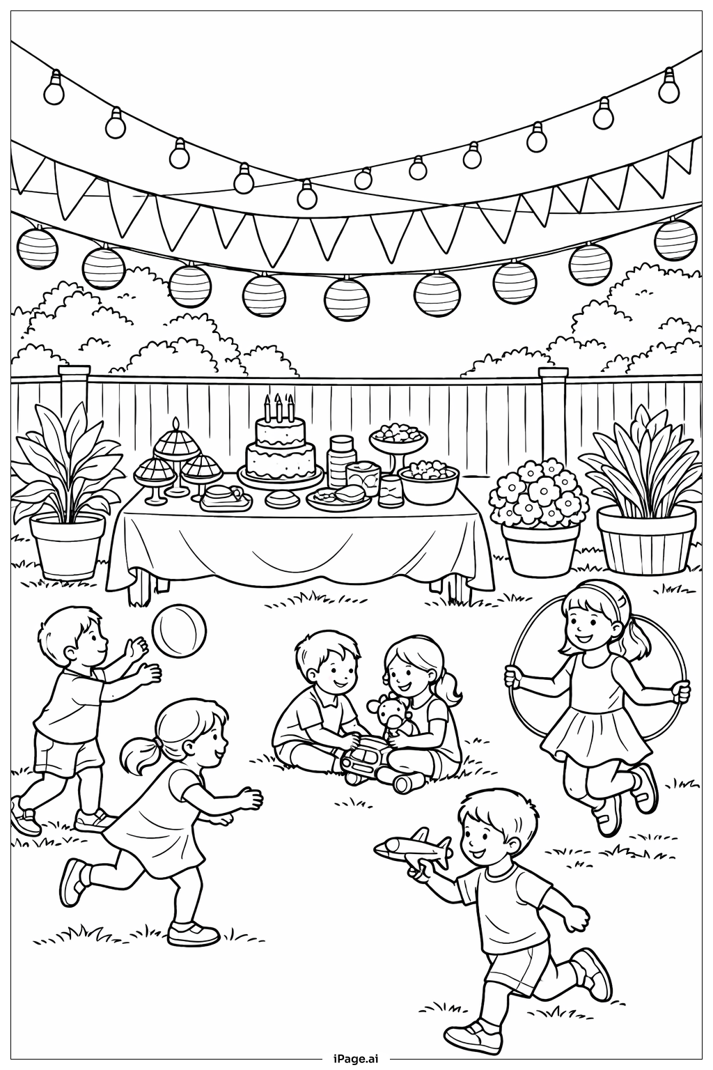  Página para colorir de Festa no Quintal para o Dia das Mães 