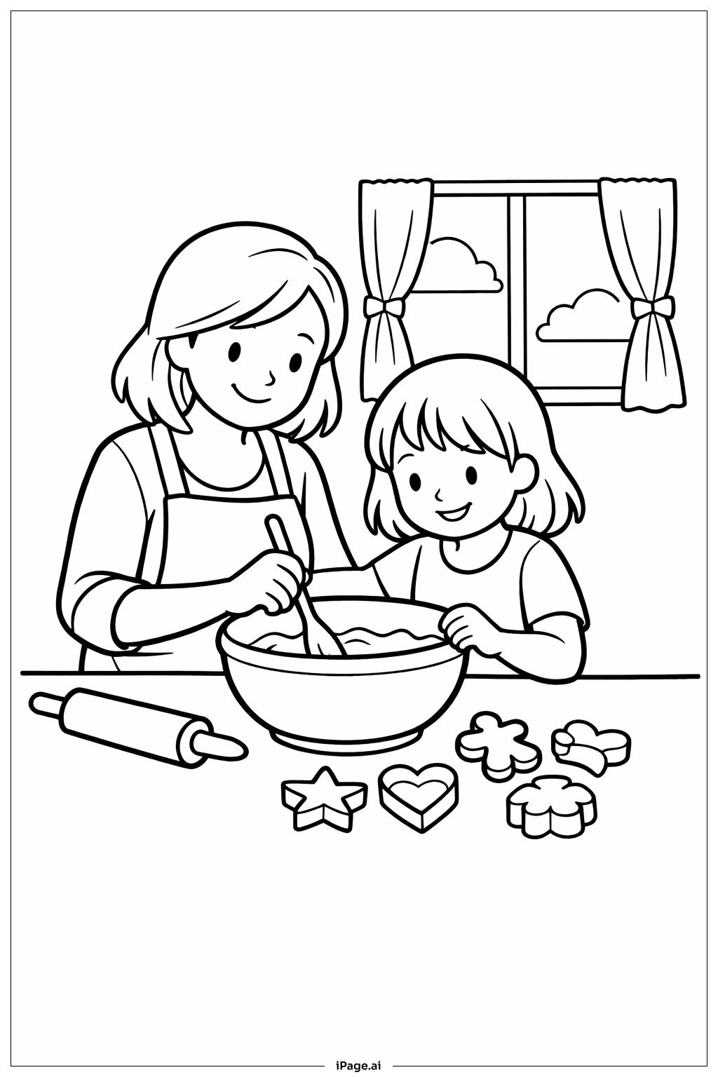 Mothers' Day Bake Together Coloring Page