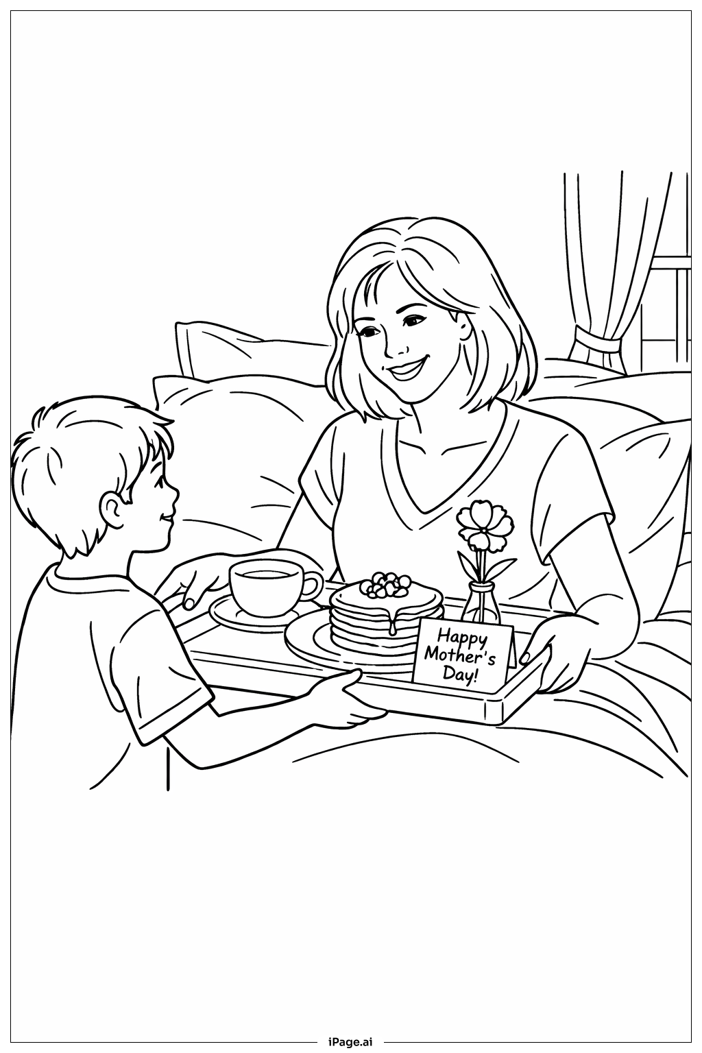  Mothers' Day Breakfast In Bed Coloring Page 