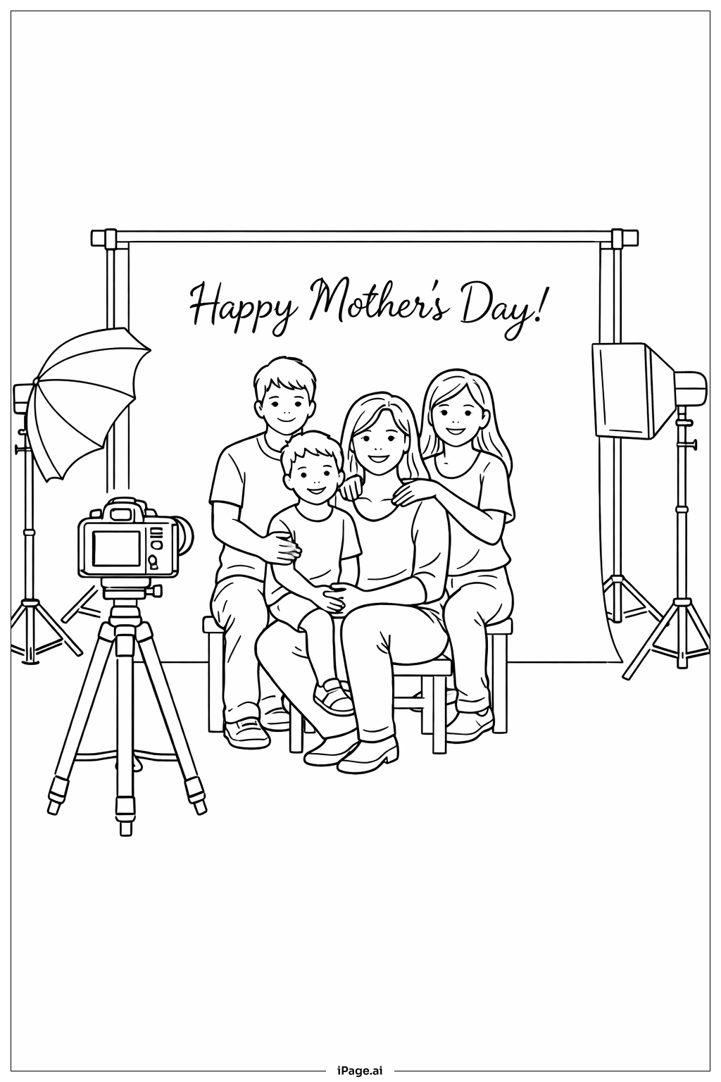  Mothers' Day Family Portrait Photo Session Coloring Page 