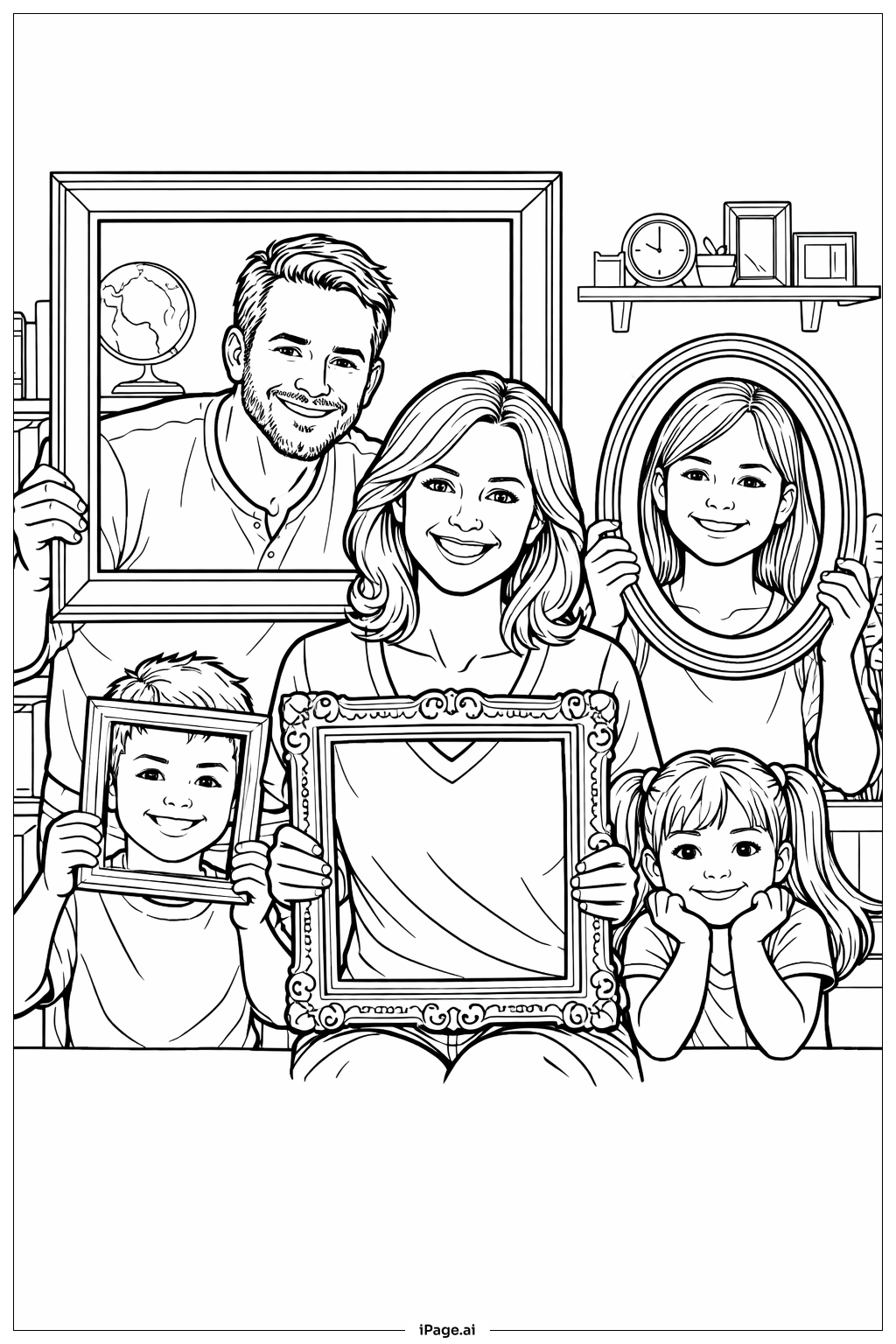  母亲节全家福填色页 