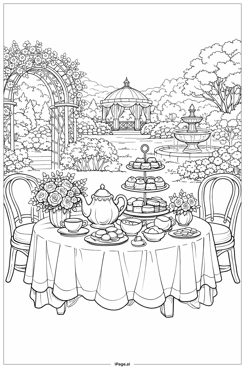  Página para colorear de Fiesta de Té Floral del Día de la Madre 