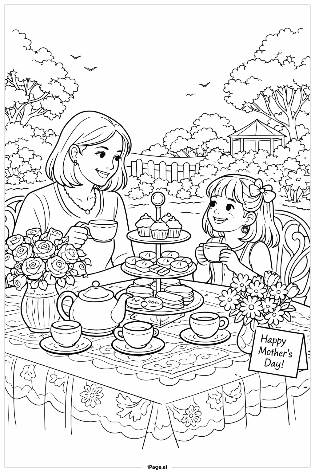  Mothers' Day Floral Tea Party Coloring Page 
