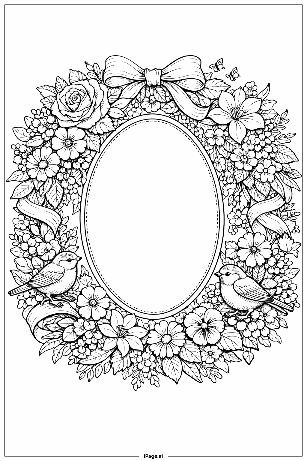  Página para colorear de Marco de corona floral para el Día de la Madre 