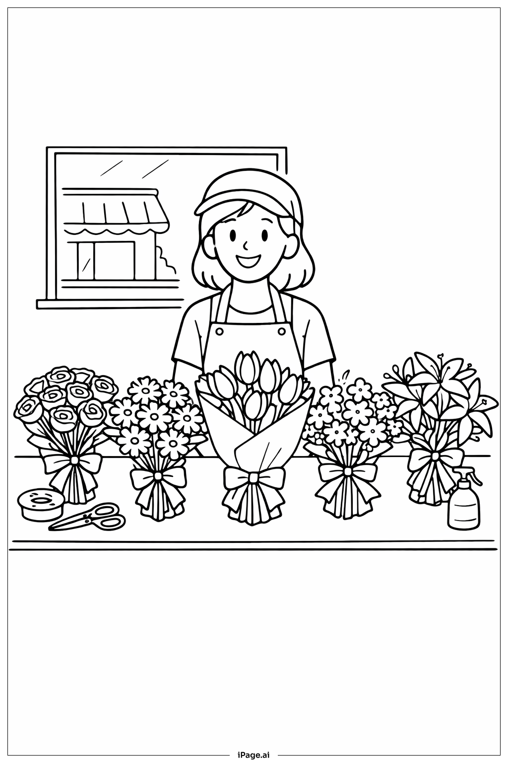  Página para colorir de Floraria do Dia das Mães 