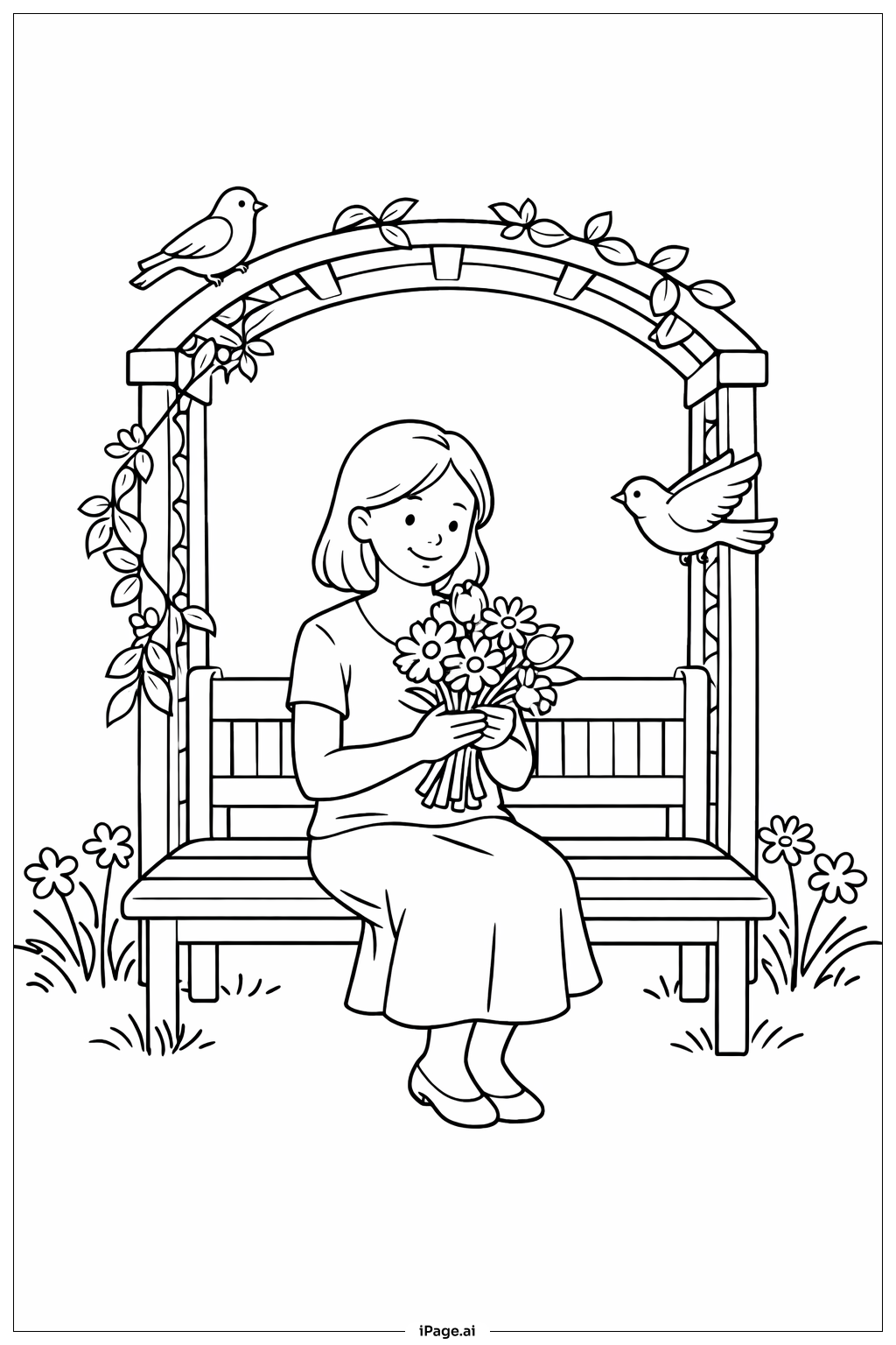 Mothers' Day Garden Bench Coloring Page 
